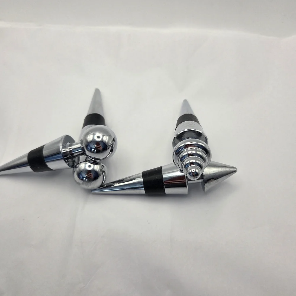 Chrome Bottle Stopper Set - 4pcs Reusable for Wine, Whiskey, Scotch Barware